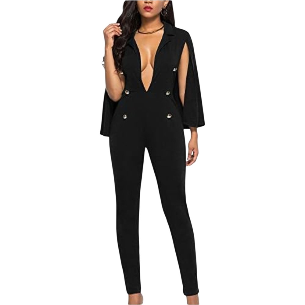 Jumpsuit Womens Large Black New Wide Leg V-Neck Sleeveless Formal Evening Wear